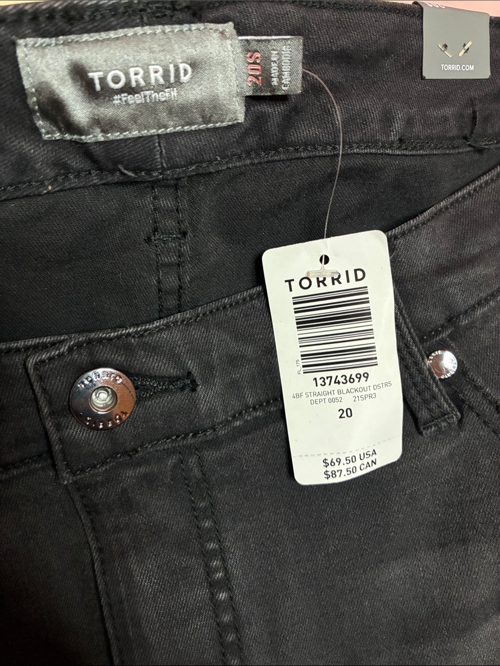 torrid Black Straight Leg Jeans, NWT, Size 20S